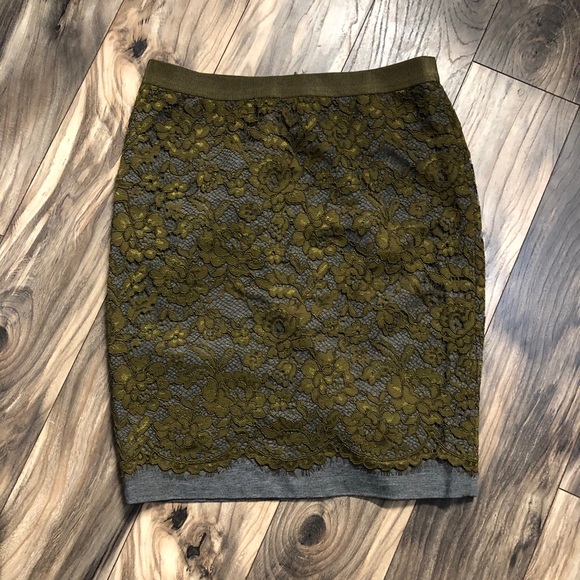 LOFT Dresses & Skirts - Loft Olive Green Lace Pencil Skirt Size 10